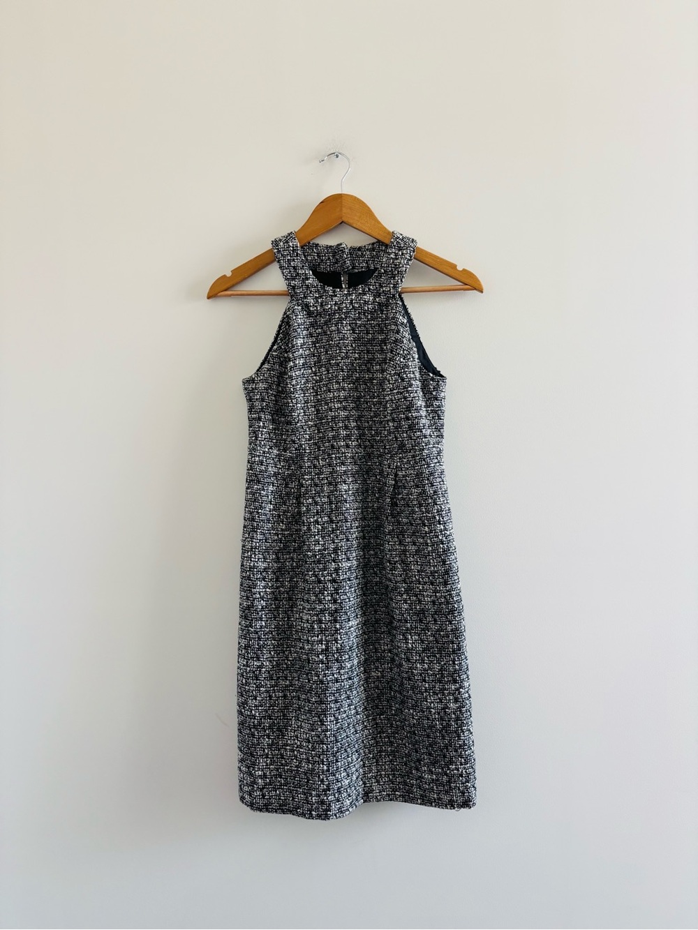 VTG INC Dress Tweed Sheath Sleeveless High Neck Black White Women 4 Office Y2K